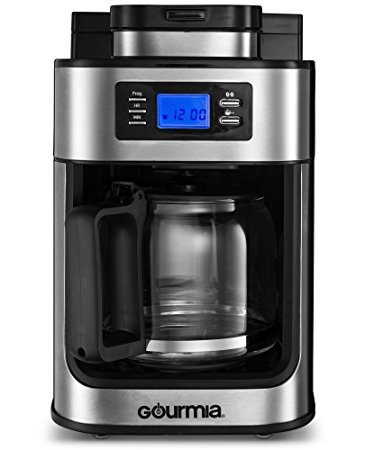 Gourmia GCM4500 Coffee Maker with Built In Coffee Grinder - Time Programmable - 10 Cup Capability - Automatic Drip - Glass Carafe - LED Display - ETL Certified