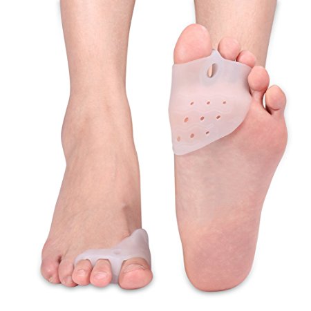 3-Toe Holes Separator Gel Bunion Pain Relief Protector Flexible Toe Spacer Hallux Valgus Big Toe Joint Straighter Spreader Stretcher Corrector with Forefoot Cushion Pad (1 Pair)