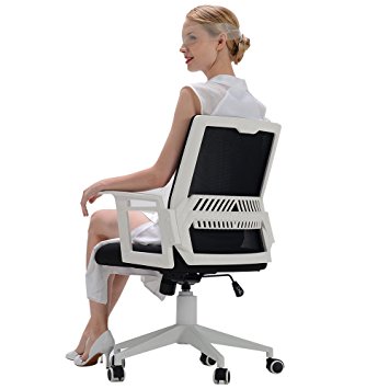 Hbada Office Low Back Height Adjustable Swivel Mesh Chair（White）