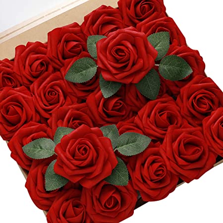 DerBlue Artificial Roses Flowers Real Looking Fake Roses Artificial Foam Roses Decoration DIY for Wedding Bouquets Centerpieces,Arrangements Party Home Decorations(30PCS)