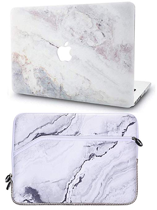 KECC Laptop Case for Old MacBook Pro 13" Retina (-2015) with Sleeve Plastic Hard Shell Case A1502/A1425 2 in 1 Bundle (White Marble 2)
