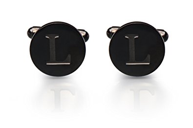 Men’s Cobalt Black Engraved Initial Cufflinks with Gift Box– Premium Quality Personalized Alphabet Letter