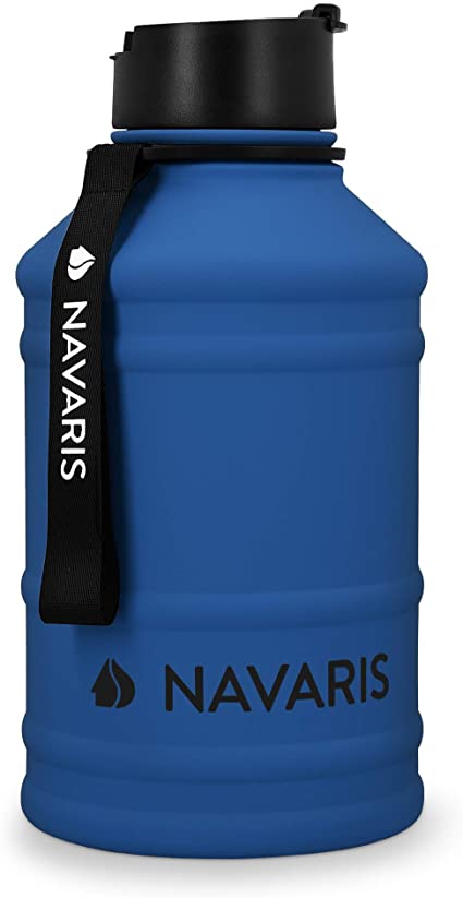 Navaris Stainless Steel Water Bottle - 2.2 Litre Large Metal Sports, Camping, Gym Canteen for Drinking Water, Liquid, Drinks