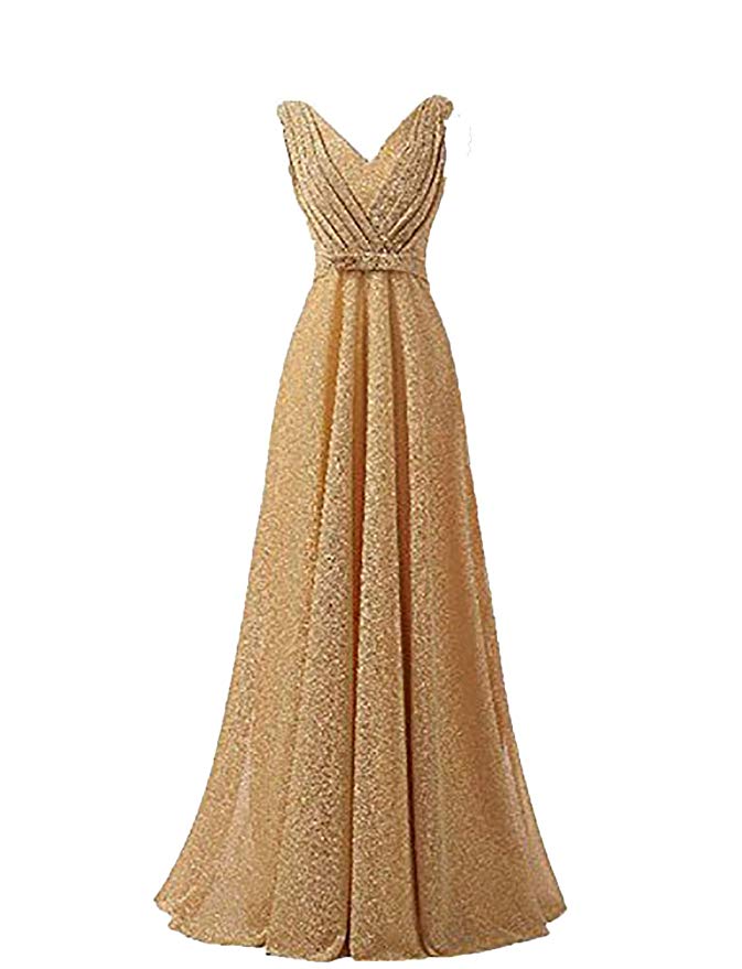 OYISHA Women's Classic V-Neck Pleated Formal Evening Gowns Long Bridesmaid Dresses for Wedding 2019 EP11