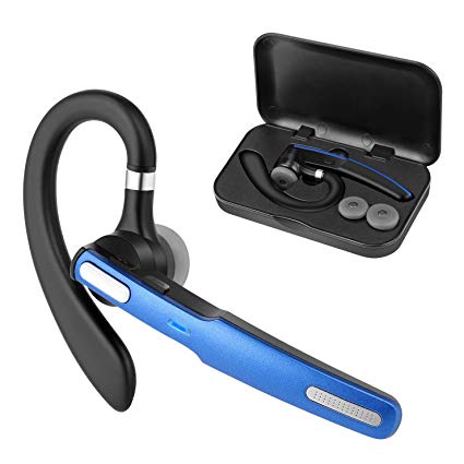 Bluetooth Phone Headset AZPLACE Wireless Business Bluetooth Earpiece with Stereo Noise Canceling Microphone for Cell Phone，Laptop,Car,Skype，Call Center,Truck Driver Blue