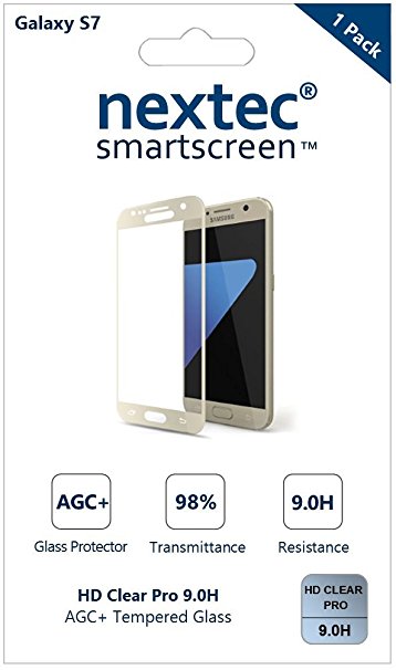 Galaxy S7 Screen Protector, 3D (Full Coverage) Nextec® Corning® Tempered Glass Screen Protector for Samsung Galaxy S7 (HD Clear Pro 9.0H) Corning® Gorilla Glass/ Gold