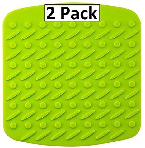 2 Pack Green Silicone Pot Holder/Jar Opener Potholder Trivet And Twist Off Grip - Waterproof, And Incredibly Heat-Resistant, Protect Hands From Heat, Fat And Oil. - By Kitch N' Wares