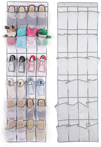 Rerii Hanging Shoes Organizer 24 Large Mesh Pocket, 3 Stainless Steel Hook, Over Door Shoes Rack Organizer Storage