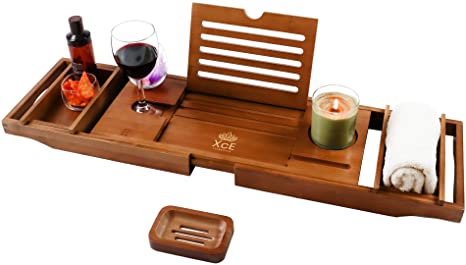 XcE Bathtub Caddy Tray (Brown)- Bamboo Wood Bath Tray and Bath Caddy for a Home Spa Experience