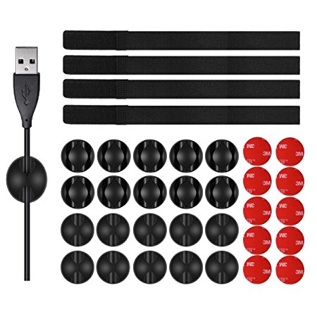Multipurpose Cable Clips, YonHan 20 Pack Cord Holders Management System   4 Pack Reusable Fastening Cable Ties for Organizing USB Charging cables - Black