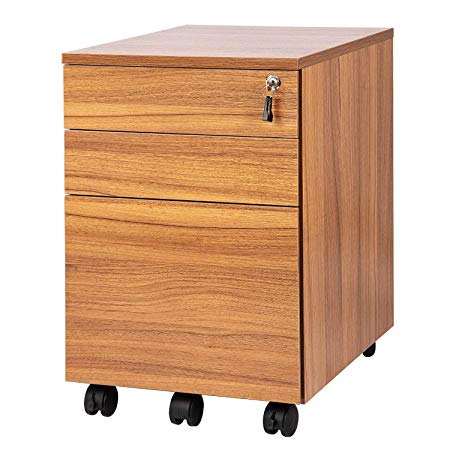 TOPSKY 3 Drawers Wood Mobile File Cabinet Fully Assembled Except Casters (Oak Brown Letter Size)