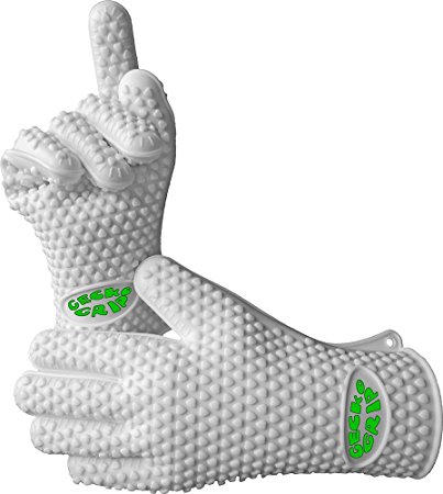 VRP Heat Resistant Silicone BBQ Gloves – Best Protective Insulated Oven, Grill, Baking, Smoker or Cooking Gloves – White M/L- Replace Your Potholder and Mitts - Five Fingered Waterproof Grip - 9 COLORS!