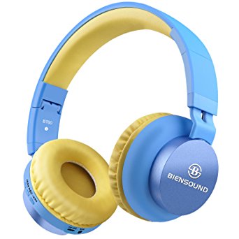 Bluetooth Headphones, Biensound BT60 Lightweight Foldable Headphones Wireless Bluetooth Headset with Microphone and Volume Control for iPad iPhone TV Laptop Computer Headphones (Blue&Yellow)
