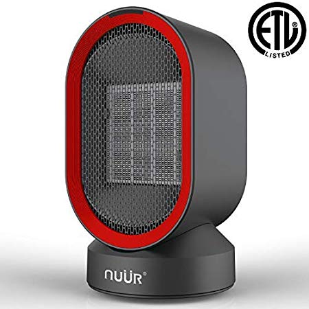NUÜR Ceramic Electric Space Heater with Auto Oscillation Fan, Over-Heat and Tilt Protection, Warm and Cool Air, Portable, Safe, For Home or Office-UK Plug(Rate Power:600W, METALLIC SILVER)