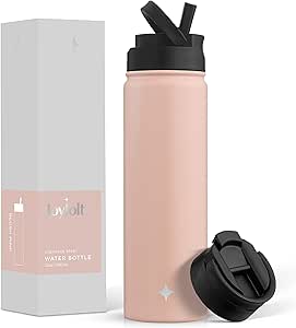 JoyJolt Triple Insulated Water Bottle with Straw Lid AND Flip Lid! 22oz Water Bottle, 12 Hour Hot/Cold Vacuum Insulated Stainless Steel Water Bottle. BPA-Free Leakproof Water Bottles - Thermos Bottle