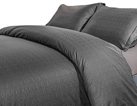 PHF Cotton Jacquard Duvet Cover Set Lightweight 300 TC Sateen Bedding Simple Luxury Soft Cozy 3 Pieces for All-Year-Round King Size Charcoal