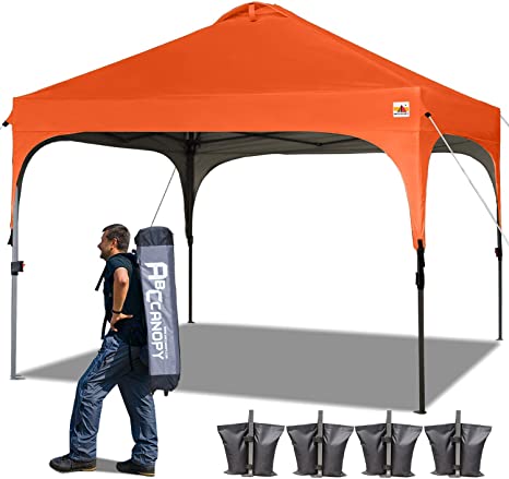 ABCCANOPY Canopy Tent 10x10 Pop Up Canopy Outdoor Canopies Super Comapct Canopy Portable Tent Popup Beach Canopy Shade Canopy Tent with Wheeled Carry Bag Bonus 4xWeight Bags,4xRopes&4xStakes, Orange