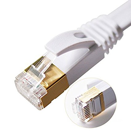 Vandesail® CAT7 High Speed Computer Router Gold Plated Plug STP Wires CAT7 RJ45 Ethernet LAN Networking Cable Professional Gold Headed Network Cable High Speed Premium Quality Cat seven / Patch / Ethernet / Modem / Router / LAN (33 ft-10 meters-White Flat)