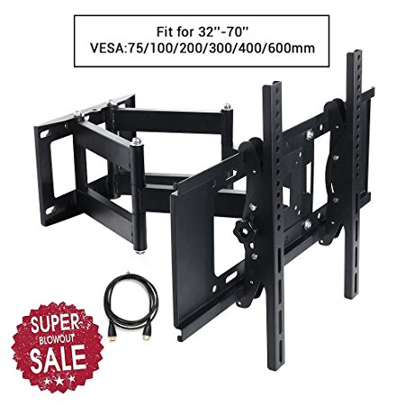 Lumsing TV Mount, TV Wall Bracket Mount with Tilt & Swivel feature for 22-70’’ LCD LED Plasma Curved screens TVs up to 45kg loading and Max 600*400mm VESA-includes HDMI Cable