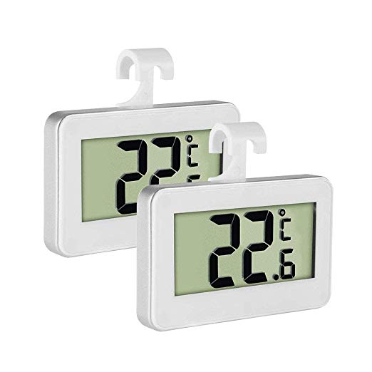Fridge Thermometer Refrigerator Thermometer,INRIGOROUS Pack of 2 LCD Digital Fridge Freezer Thermometer Monitor with Hanging Hook and Retractable Stand