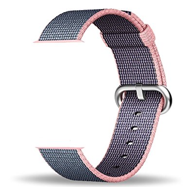 Smart Watch Band, Uitee Woven Nylon Band for Apple Watch 42mm Series 1 & 2, Uniquely and Artistically Designed Replacement Strap, Comfortably Light With Fabric-Like Feel (Light Pink/Midnight Blue)