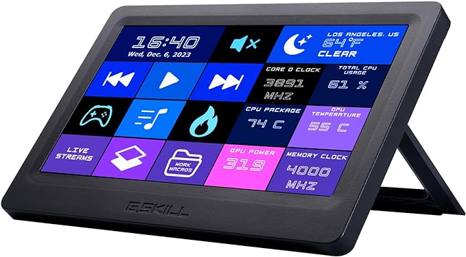 G.Skill WigiDash PC Command Panel - 7 inch Touch Display, Up to 20 (5x4) Widget Grid, Customizable Hotkeys/Shortcuts/Widgets, Monitor System Performance (Windows 10 and 11, USB Powered)