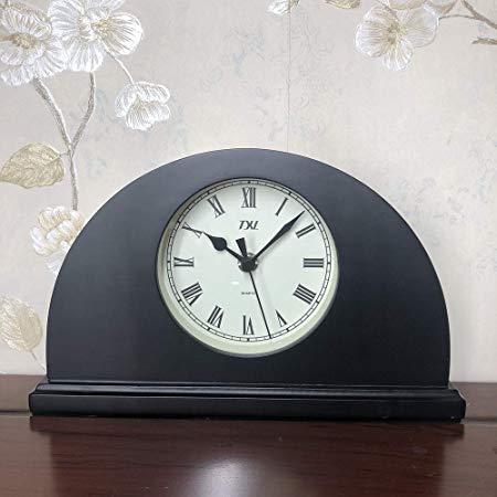 TXL Wood Mantel Clock Digital Battery Operated Silent Desk Clock Easy Set Kids Bedside Beech Table Night Clock for Kitchen/Office/Seniors,Black-Roman