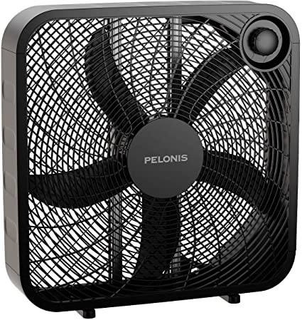 PELONIS PFB50A2ABB-V 3-Speed Box Fan for Full-Force Circulation with Air Conditioner, Black