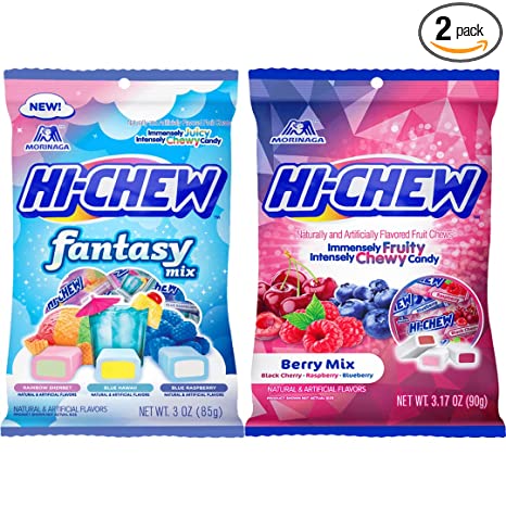 Hi Chew Candy 2 Different Flavors, Fantasy Mix and Berry Mix Fruity Chewy Japanese Candy Variety Pack of 2