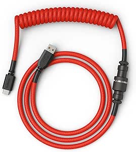 Glorious Coiled Keyboard Cables – USB-C Artisan Braided Cables for Mechanical Gaming Keyboards (Red)(RENEWED)