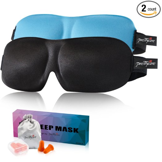 3D Sleep Mask (New Design - Invisible Alar by PrettyCare with 2 Pack) Eye Mask for Sleeping - Contoured Face Mask Silk - Blindfold with Ear Plugs,Travel Pouch - Best Night Eyeshade for Men Women Kids