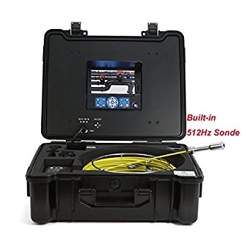 GooQee Sewer Inspection Camera Drain Pipe - Sony CCD Head Underwater 20m - 130ft Fiberglass Push Cable - 7inch DVR with 8G SD Card - PIC003 (40m   Distance Counter   Sonde)