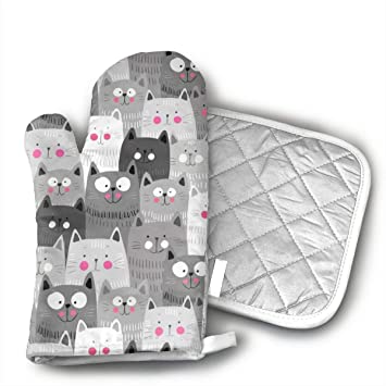 Cute Cats Oven Mitts and Potholders (2-Piece Sets) - Kitchen Set with Cotton Heat Resistant,Oven Gloves for BBQ Cooking Baking Grilling