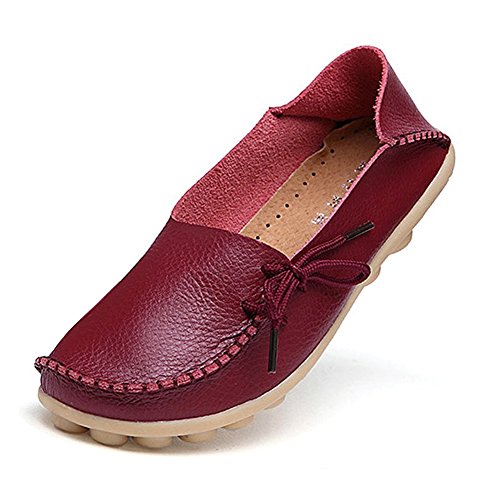 Amaxuan Women's Leather Loafers Moccasins Wild Driving Casual Flats Oxfords Breathable Shoes