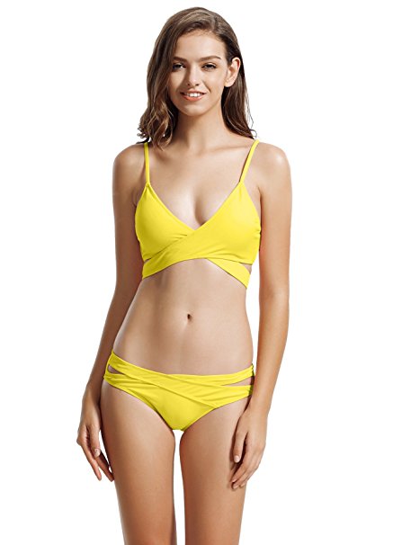 zeraca Women's Sexy Cutout Bottoms Wrap Bikini Bathing Suits