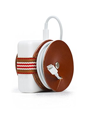 PowerPlay leather cable organizer for MacBook Pro power adapter (Mahogany/Ivy)