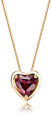 Carleen Solid 14K Yellow Gold Birthday Heart Shape Gemstone Solitaire Birthstone Necklace Pendant Delicate Dainty Fine Jewelry for Women Girl, 18 inch
