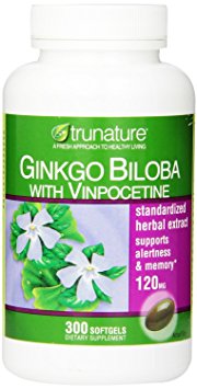 TruNature Ginko Biloba with Vinpocetine, 300-softgels Bottle