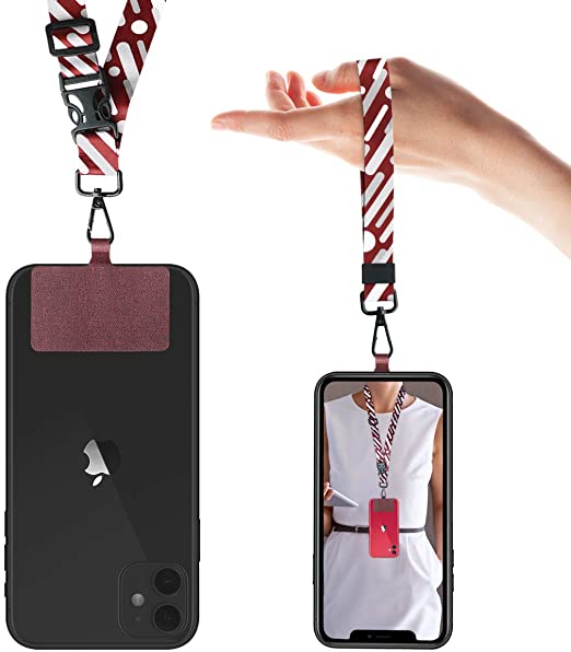 Universal Phone Lanyard Neck Wrist Straps with Durable Nylon Patch Compatible for iPhone Samsung Galaxy Huawei Series and Most Smartphone (Red)