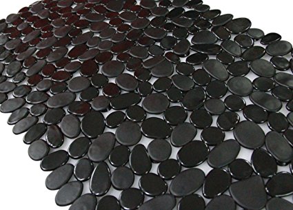 Anti-Slip Anti-Bacterial Stone Bath Mats,Slip-Resistant Shower Mats( Black,16 W x 35 L Inches)