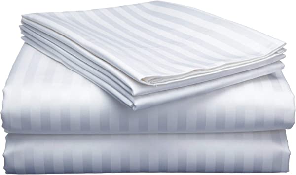 Luxury Hotel Collection Bedding Sheets Set 15" Deep Pocket 4 Piece 100% Egyptian Cotton 800 Thread Count - Smooth & Soft Sateen Weave - Queen Size, White Stripe