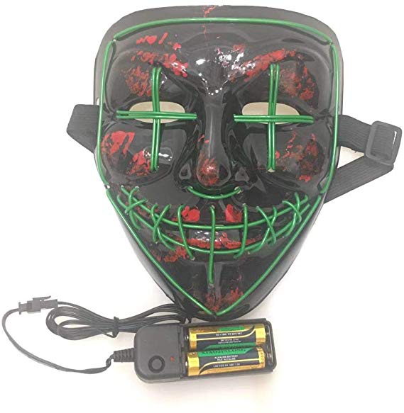 Moonideal Light Up Cross Mask EL Wire Scary Halloween Mask for Halloween Festival Party (Green)