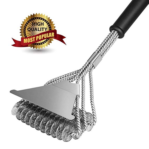MAKTER Grill Brush Bristle Free - Safe Stainless Steel Grill Brush with Scraper, 18" BBQ Grill Brush for Weber Gas, Charcoal, Porcelain, Ceramic, Iron, Steel Grill Grates and etc.
