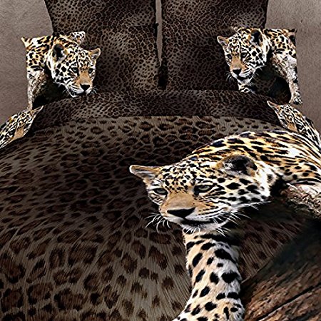 Beddinginn 4 Pieces 3d Bedding Sets Sexy Leopard Animal Print 400-thread-count Cotton Material Duvet Cover Set (Full)