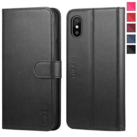 iPhone Xs Case, iPhone Xs Wallet Case, TUCCH PU Leather Flip Folio Slim Case [RFID Blocking][Kickstand] Credit Card Slots and Magnetic Closure [Auto Wake/Sleep] for iPhone Xs(5.8 inch) - Black