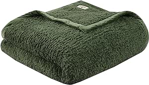 Woolrich Burlington Berber Blanket Super Soft, Cozy Lightweight Cover with Luxrurious Velvet Binding, Modern Trendy All Season Bedspread Bedding-Set, Full/Queen 90" W x 90" L Green