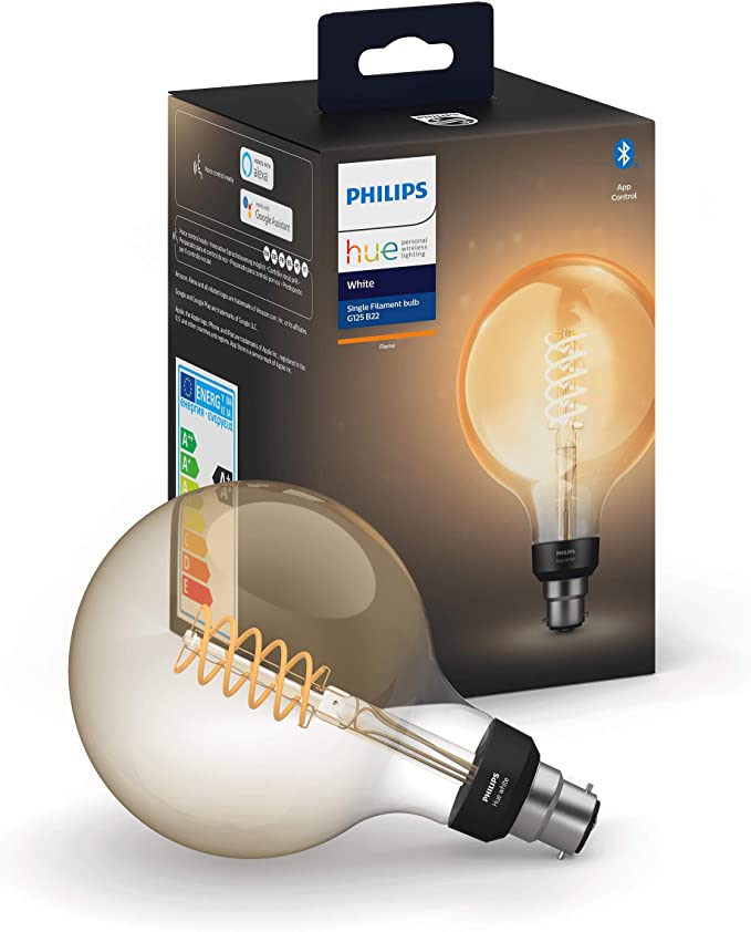 Philips Hue White Filament Giant Globe LED Smart Light Bulb 1 Pack [B22 Bayonet Cap] , with Bluetooth, Works with Alexa, Google Assistant and Apple Homekit.