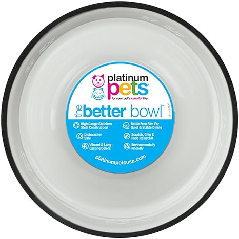 Platinum Pets Non-Tip Stainless Steel Dog Bowl, 10 Oz,Pearl White