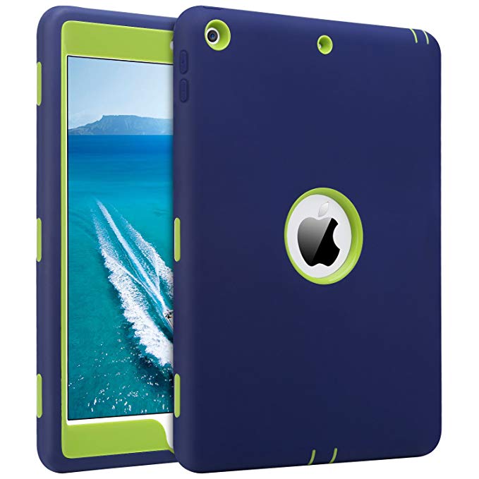 iPad 2017 iPad 9.7 inch Case, iPad 2018 Case, BENTOBEN Slim Hybrid Case Heavy Duty 3 in 1 Hard PC Soft Silicone Rubber Bumper Shockproof High Impact Resistant Kids Friendly Full Body Protective Case Cover for Apple iPad 9.7 inch 2017 & 2018 Release, Navy Blue/Lime Green