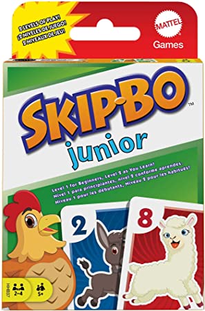 Mattel Games Skip Bo Junior Card Game in with 2 Levels of Play, 112 Cards, Sequencing Entertainment for 2 to 4 Players Ages 5 Years & Older